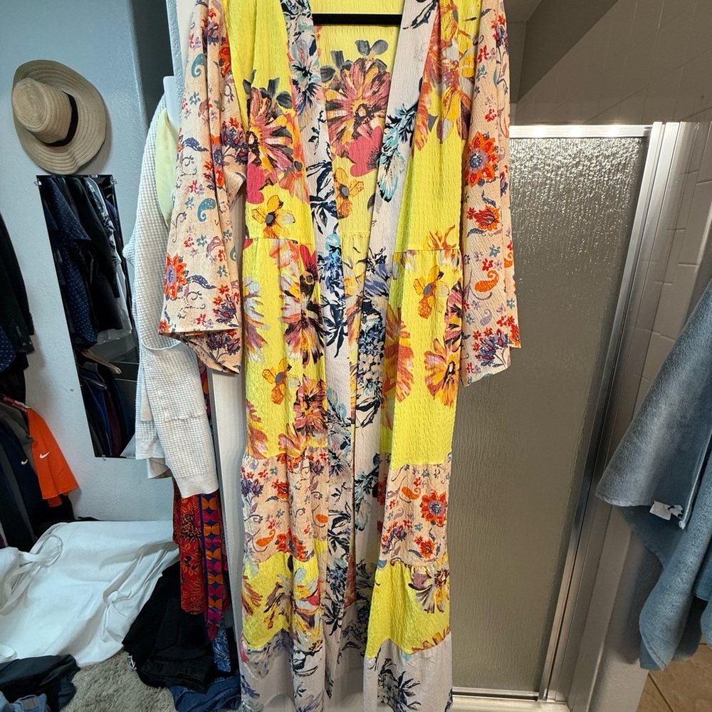 Anthropologie Vibrant Yellow Floral duster